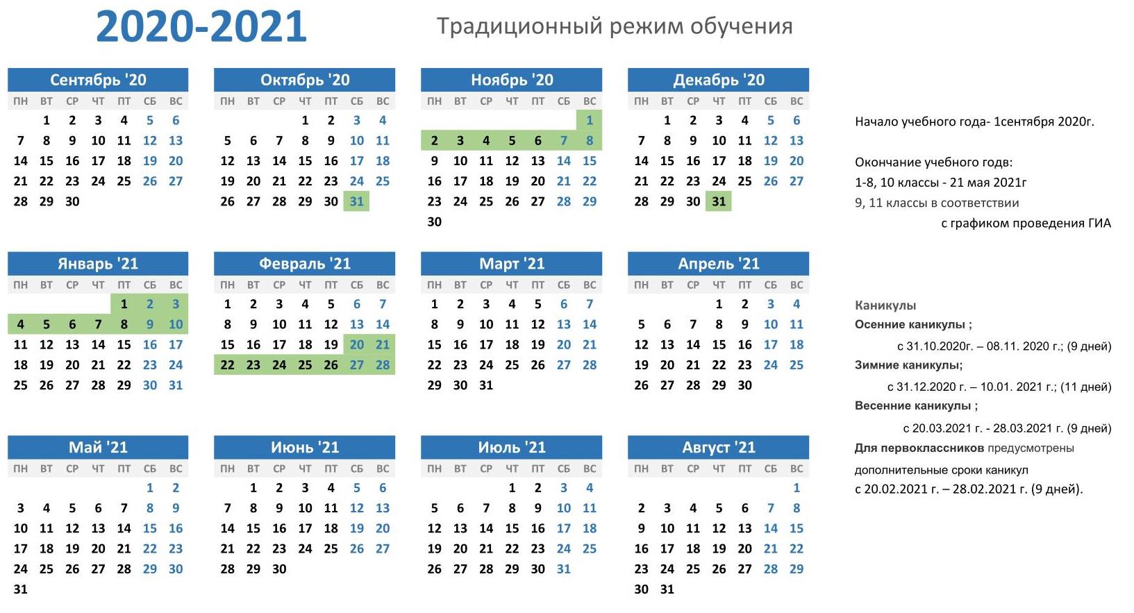 Календарь 2020/2021 учебного года Новости учреждения Средняя. 